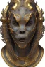 Placeholder: black male African Egyptian alien, cracks in the voodoo head, wicked, eyes, crown, Elephant, 8k, finely detailed, photo realistic, tiger turquoise skull head gold dragon space alien snow skeleton gold teeth silver crown silver space face mask