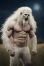 Placeholder: an extremely muscular, extremely hairy, long-haired albino werewolf in a field, Botany, Starry, Moon lit, Retro Pop, Dark Fantasy, Horror, Festive, Realistic - 32k, UHD, professional quality, 8 x 10 digital photograph