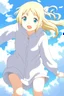 Placeholder: Blonde girl fall from sky. Anime style