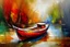 Placeholder: abstract painting boat by the river