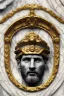 Placeholder: Ultra Realistic image, Roman sculpture, white marble material, Lionel Messi, gold Laurel leaves wreath, renaissance ornaments, one gold star in heart, marble background, chisel style, waist up portrait, emperor style, epic, celestial, cinematic lighting, God light, god rays, 4k resolution, smooth details, ornate details, soft lighting, unreal engine 5, art station, substance 3d.