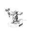 Placeholder: bronse low poly, "asterix ", goblin troll miniature model half painted arms outstretched holding battle hammer offering gift, standing on black and white pencil drawn hexagon grid, dwarf is whacking finger on hands and shadows of artist