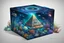 Placeholder: hyperrealistic, 4k, box for storing things with beautiful drawings a lot of colours, very detailed, subnautica, pyramid in the middle, sea plants, seal leviathan, few planets, space, galaxies,