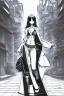 Placeholder: girl walk on the streets, manga style, line arts illustration