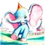 Placeholder: 1940s animation art of Dumbo, a baby circus elephant with abnormally large ears that allows him to fly, surreal scene, pink parade of elephants, conceptual art, watercolor paint, early salt disney animation, hand drawn, modernist cute, Mary Blair, Harold Pearl, over exaggerated cartoonist