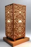 Placeholder: Create a product table lamp inspired by nyonya kebaya in wood material process laser cutting in white background