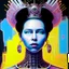 Placeholder: a cyberpunk portrait of queen of england by jean - michel basquiat, by hayao miyazaki by artgerm, highly detailed, sacred geometry, mathematics, snake, geometry, cyberpunk, vibrant, water