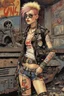 Placeholder: Tank Girl wore a patchwork of punk-rock attire, each piece a symbol of her fierce individuality. A tattered leather jacket, adorned with an eclectic assortment of pins and patches, clung to her lithe frame. Fishnet stockings ran beneath the cutoff shorts that defied the scorching heat. Her combat boots were worn and scuffed, bearing witness to countless adventures across the wastelands. In her grip, she held a weapon that was both her ally and her declaration of defiance—a hefty, modified firear