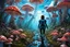 Placeholder: Woman in an Android suit, Walking Through Alien Mushrooms With Jellyfish Tentacles, Floating Through An Alien Forest, Floor and walls Covered In Mushrooms, Photorealistic, Deep Colour, Intricate Detail, Sunshine, Blue Sky