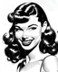 Placeholder: Beautiful black and white pencil drawing of pinup model, Bettie Page. She is smiling at the viewer.