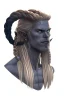 Placeholder: A tieffelin with blue skin and white Dreadlock hair. His pupil-less eyes are green. He wears a small beard.