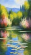 Placeholder: Claude monet painting style lake with flowers