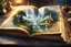 Placeholder: Centered, a beautiful old big book open on a wooden table, magical pictures on the pages of the book popping up and coming to life, detailed painting, deep color, fantastical, complementary colors, fantasy concept art, 8k resolution trending on Artstation Unreal Engine 5 ethereal fantasy hyper detailed mist Thomas Kinkade