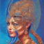 Placeholder: portrait femme à tête de cobra magique Inde bleu psychédélique peinture à l'huile