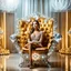 Placeholder: very beautiful fashion lady sitting on a luxury chair made of big diamonds wearing nice bride, lights reflecting on diamond and her jewels