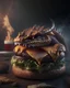 Placeholder: Photoreal gorgeous dragon-shaped cheeseburger by lee jeffries, 8k, high detail, smooth render, unreal engine 5, cinema 4d, HDR, dust effect, vivid colors