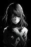 Placeholder: emotionless, numb, heartbroken, black and white, anime girl with black background