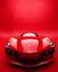 Placeholder: low view angle shot down from upper left front and showing the full vehicle, a 60s futuristic prototype muscle car, large close up a beautiful look up modern is decorated with red abstract, all red background, fisheye lense, vray, raytracing