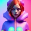 Placeholder: redhead woman teenager, padded coat, retro futuristic, latex dress, gradient color, BLUE, PINK, CYAN, neon, insanely detailed, 16k resolution, perfect eyes, cinematic smooth, intricate detail