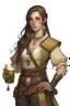 Placeholder: old tall broad female half elf tavern owner fighter with brown hair dnd