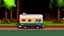 Placeholder: A camping bus at the side of a road, facing towards a cozy forest scenery. Digital art. Pixel Art. Cozy. Warm. Cute. Using this colorscheme: "2f383e","374247","4a555b","859289","9da9a0","d3c6aa","e4e1cd","fdf6e3","7fbbb3","d699b6","dbbc7f","83c092","e69875","a7c080","e67e80","eaedc8"