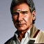 Placeholder: extremely detailed 8k hyperspace wallpaper,complete and photo realistic detailed head to waist stunning photo realistic portrait of harrison ford as han solo in star wars with short lenght, Symmetrical, soft, fine, warm, photo realistic hair, brown eyes, professional majestic photo realistic painting by Ed Blinkey, Atey Ghailan, by Jeremy Mann, Greg Manchess, Antonio Moro, trending on ArtStation, Intricate, High Detail, Sharp focus,dramatic, by greg rutkowski,careworn face,space outfit