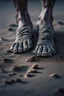 Placeholder: A toes looks dirty filled on the grey dark. Sands and dirt on a sands ground, a big spider crawling on the toes