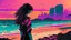 Placeholder: synth-wave beach & city, lone girl, iconic:1.8), comic style