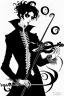 Placeholder: goth male necromancer with black hair playing a violin in the style of Aubrey Beardsley