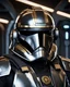 Placeholder: star wars bald male corellian pilot wearing pearlescent black and gunmetal grey First Order special forces armor and helmet with gold trim inside the jedi temple, centered head and shoulders portrait, hyperdetailed, dynamic lighting, hyperdetailed background, 8k resolution, volumetric lighting, light skin, fully symmetric details