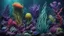 Placeholder: biom creatures, plants from subanautica from deep sea, leviathan's a lot of sea plants very deep, beautiful, river of magma, green and blue, purple