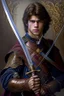 Placeholder: european brown hair young adult royal guard swordsman with rapier