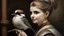 Placeholder: The portrait of a woman with a white-throated bushtit, Roberto Ferri, captures the delicate beauty of nature's creatures. The intricate details in the painting bring both the woman and the bird to life, showcasing Ferri's exceptional talent in capturing emotion and allure on canvas.