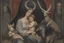 Placeholder: baphomet, attractive woman with head of a goat, holding a human baby, mary mother of jesus composition