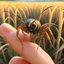 Placeholder: A colorful insect on a child's palm with a background of a hay field, an insect, a weta disney pixar, an insect, a still image of a weta disney, a weta disney, which looks like an insect, a portrait of an insect, a picture of a crazy wasp, a 3D rendering of a complex wasp, Folded Insect Forearms, Weta, Giant Insects, Weta Studio, Thopter from magic the collection