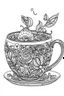 Placeholder: Outline art for coloring page, HIPPIE STYLE ENGLISH TEACUP, coloring page, white background, Sketch style, only use outline, clean line art, white background, no shadows, no shading, no color, clear