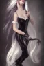 Placeholder: Beautiful perfect perfectly centered photorealistic lady long hair, shiny metallic silver hair, multi-hued French maid outfit full-body portrait by Greg Rutkowski, medium shot