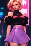 Placeholder: retrowave anime cyberpunk girl, scarlett johanson, furr skirt