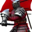 Placeholder: Chat, Modélisme trois dimensions, anthropomorphique, habillé comme un samurai, armure très détaillée, argent, rouge sang, réalisme