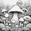 Placeholder: mushroom, black and white, cartoon, drawing, cute, creature, simple, mouth