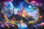 Placeholder: a mesmerizing digital painting, a celestial beautiful fairy garden, faery castle emerges, radiating vibrant luminescent hues against amazing magic cosmos. Its otherworldly form is a bright iridescent colours, that shimmer like precious gems and intricate patterns that seem to dance with life. The image captures every intricate detail of this vivacious picture, showcasing its celestial beauty in stunning high-definition