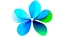 Placeholder: Minimalist illustration of a flower. Shapes are simples. Style is cutout. Colors are vivid, electric blue, electric green and electric grey. White background.