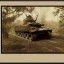 Placeholder: german tiger tank in a forest medieval print sepia tone