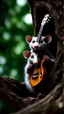 Placeholder: portrait of hairy rock guitar opossum living inside a tree house in a hollow huge tree growing light bulbs,bokeh like f/0.8, tilt-shift lens 8k, high detail, smooth render, down-light, unreal engine, prize winning