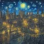 Placeholder: painting of a city in a fantasy starry night photorealistic