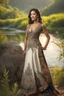 Placeholder: ((full shot body)) photo of the most beautiful artwork in the world featuring model, smiling, , High Detail, Sharp focus, dramatic, photorealistic, ultra sharp, ultra hd, hyper realistic, ultra realistic, ((((dress)))), trending on artstation, sharp focus, studio photo, intricate details, highly detailed, standing in nice pose in country side with river ,water fall ,rocky vally