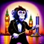 Placeholder: A monkey playing the drums, london skyline at night, in the style of Salvador Dali