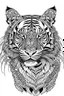 Placeholder: tiger face tattoo, coloring page, clean line art, adults drawing book, Black and white only, crisp black lines, sharp lines, coloring page for adults, black and white picture, lots of details,