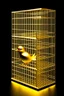 Placeholder: babylon reprsented by gold twitter bird logo captured in a caged box in a box