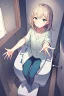 Placeholder: anime girl sitting on the toilet, reaching for toilet paper